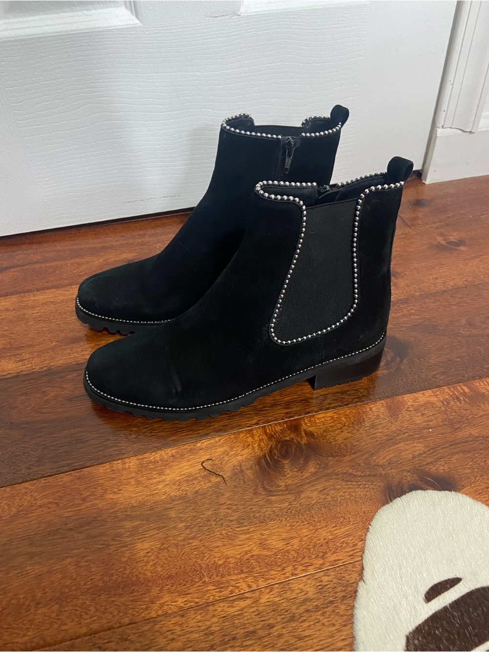 Vaneli Suede Studded Ankle Boots with Side Zipper 8